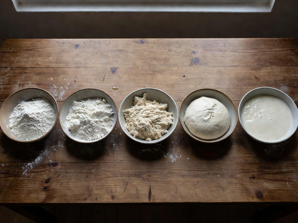 Bowls of flour and water illustrating dough hydration ratios